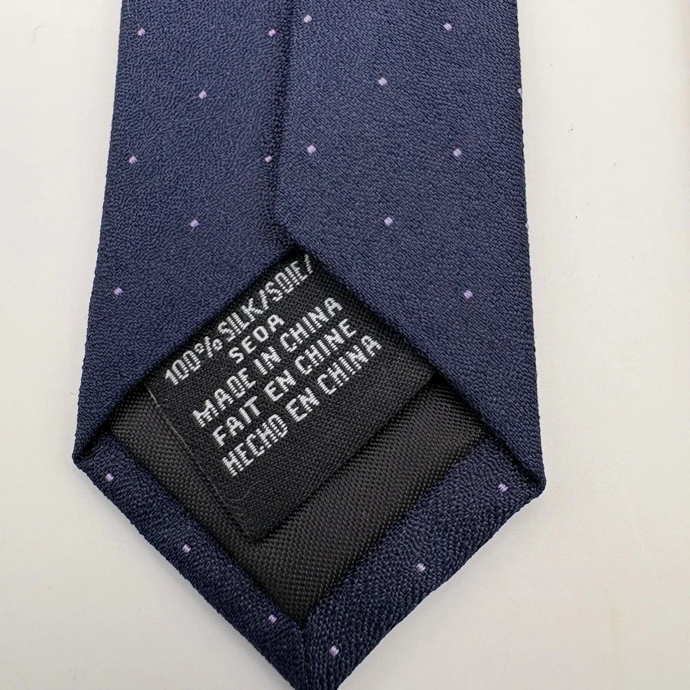 Van Heusen Mens Navy Blue Purple Micro Dot‎ 100% Silk Necktie 58